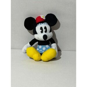 Disney Minnie Mouse Plush Stuffed Animal Blue Polka Dot Skirt Red Daisy Hat 8in